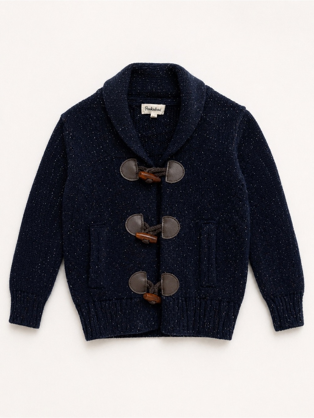 Navy Shawl-Collar Toggle Sweater